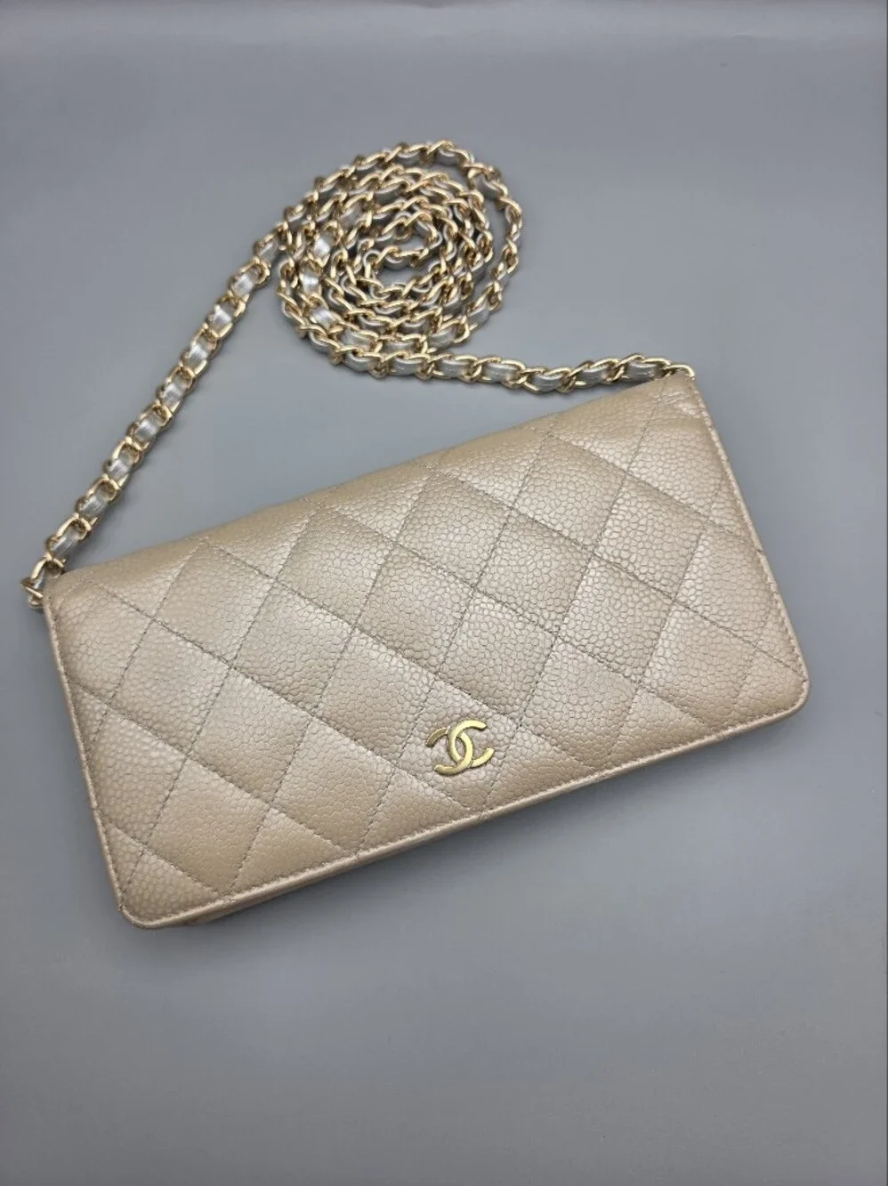 💛CANEL Authentic Gold Metallic Quilted Leather Wallet/Clutch💛